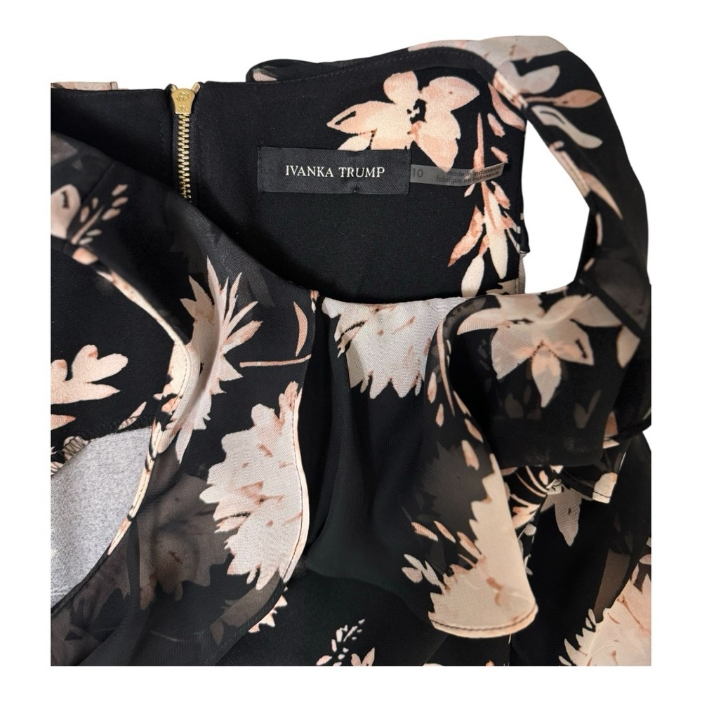 Ivanka Trump Black and Cream Floral Midi Dress Size 10 - Picture 5 of 5